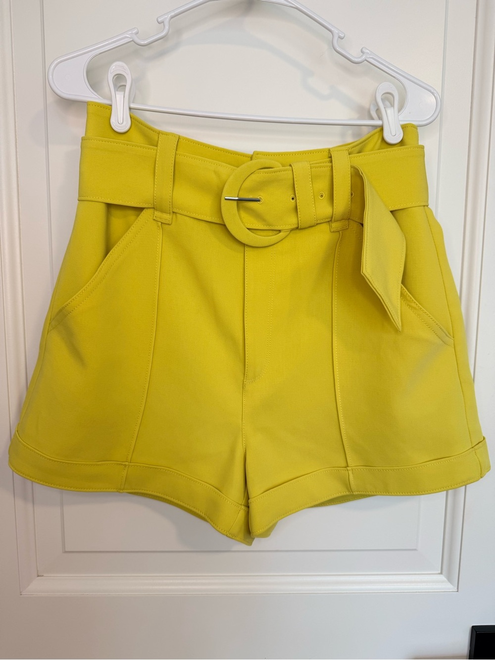 Cinq a Sept Women’s High-Waist Belted Paperbag Shorts - Yellow size 8